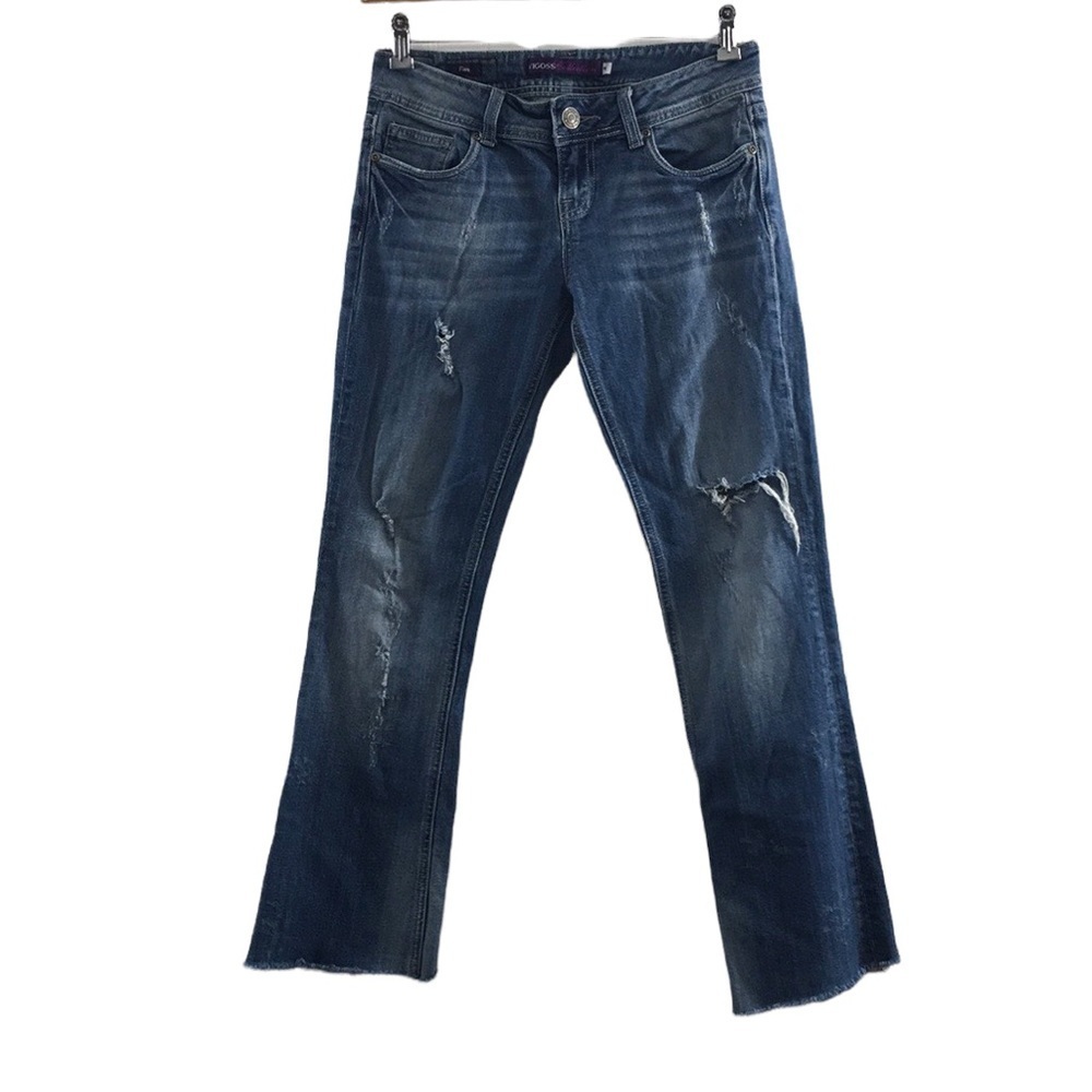 Vigoss Collection Flare Jeans Womens 5 Light Wash‎ Distressed Cotton Raw Hem
